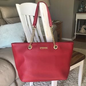 Kenneth Cole Reaction vegan leather bag/tote, red, with gold-tone hardware